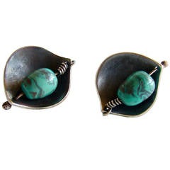 Retro Turquoise Sterling Silver Cufflinks