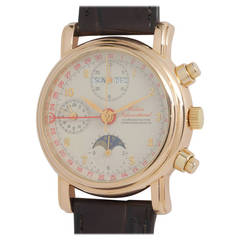 Vintage Waldan Rose Gold Triple-Calendar Chronograph Watch with Moonphase circa 1990s
