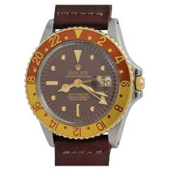 Rolex Stainless Steel and Yellow Gold GMT-Master Wristwatch Ref 1675 circa 1978