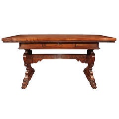 Italian 19th Century Renaissance Style, Richly Carved Walnut Trestle Table 5