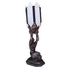 Antique Art Deco Spelter Joan of Arc Table Lamp by La Belle