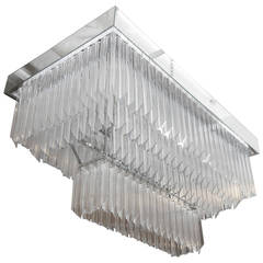 Large Mid Century Two-Tier Rectangular Chandelier with Staggered Lucite Prisms 7