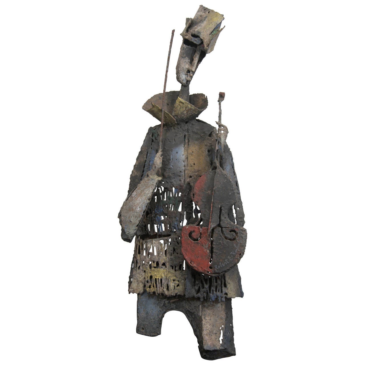 Robert E. Kuhn Cubist Wall Sculpture of a Violinist in Wrought Iron For