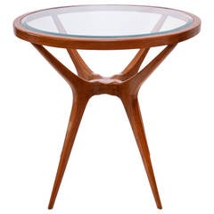 Scapinelli Inspired Round Glass Top Side Table in Brazilian Cumaru Wood