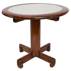 Celina Moveis Round Side Table in Brazilian Jacaranda Wood with Glass Top