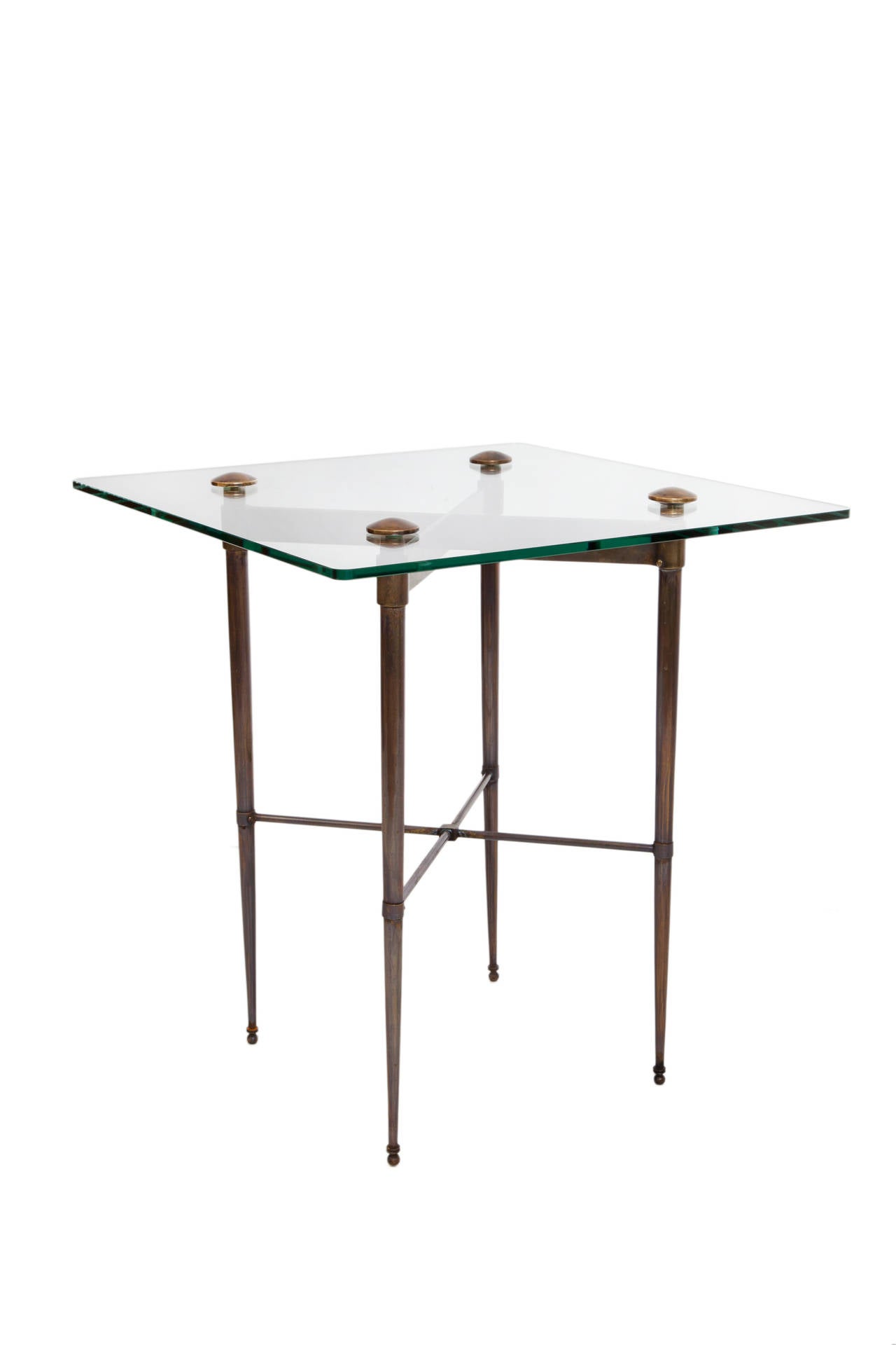 A Midcentury Glass Top Side and End Table on Brass Legs at 1stDibs