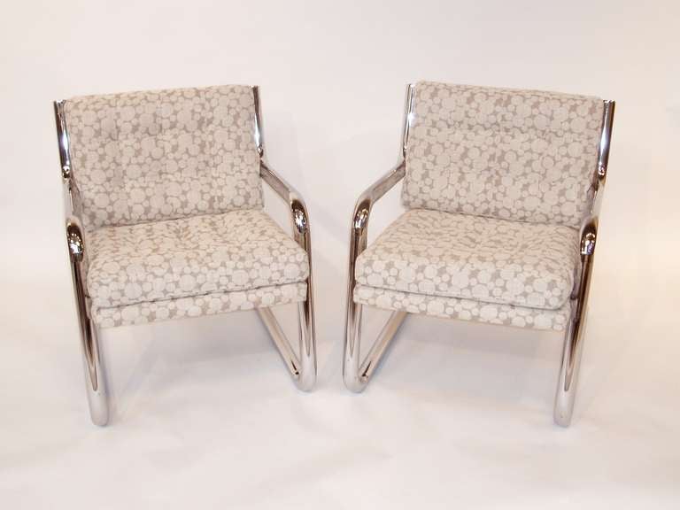 Mid-Century Modern Pair of Mid Century Chrome Frame Chairs w/ Dotted Upholstery