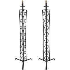 Pair of Jean Royère Style 'Tour Eiffel' Floor Lamps in Wrought Iron