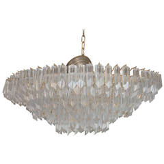 Midcentury Multi-Tiered Crystal Glass Prism Oval Chandelier