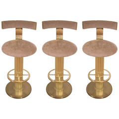 Set of Three 'Excalibur' Brass Bar Stools with Suede Seats by Design For Leisure