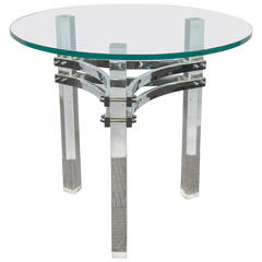 Charles Hollis Jones Glass Top Side Table with Chrome and Lucite Base