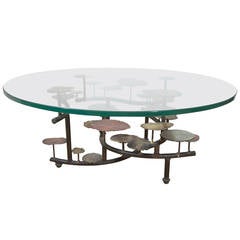 Silas Seandel Mixed Metal Lily Pad Coffee Table with Round Glass Top