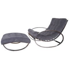 Renato Zevi Chrome Lounge Chair and Ottoman Set in the Style of Milo Baughman
