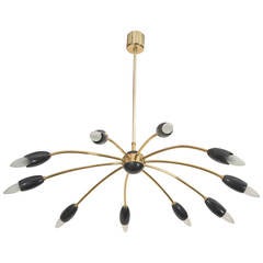 Vintage Stilnovo Style Sputnik Chandelier in Brass and Black Enamel