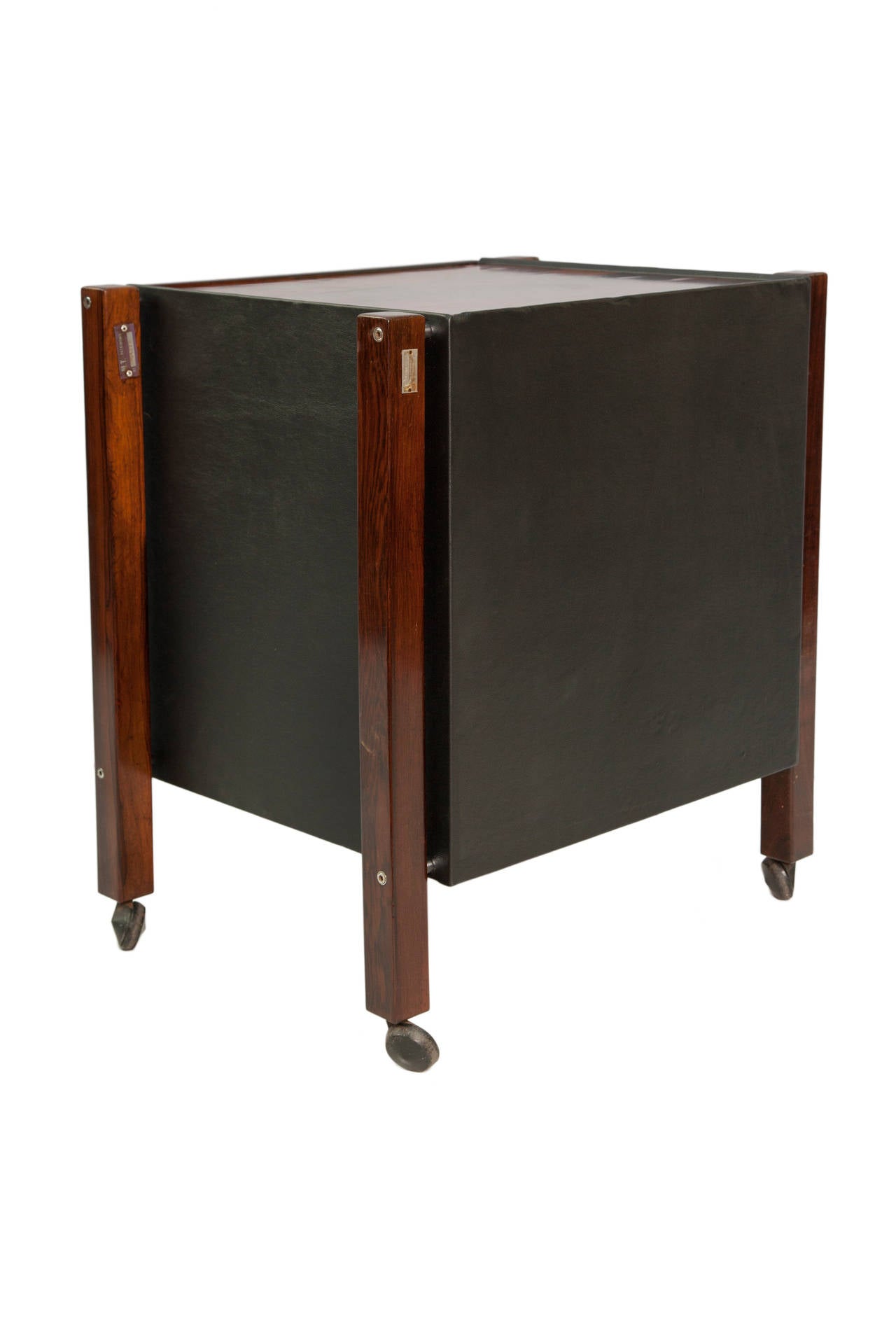 Pair of Jorge Zalszupin Side Tables in Jacaranda and Black Leather for L'Atelier In Good Condition In New York, NY