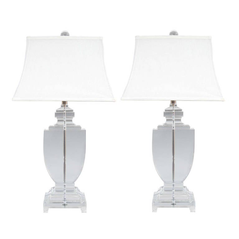 20th Century Pair of Crystal Urn Form Table Lamps