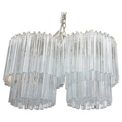 Venini Two-Tier Double Chandelier with Glass Triedri Prisms 10
