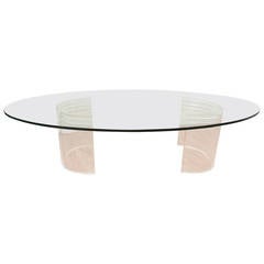 Midcentury Coffee Table with Glass Oval Top on Two 'C' Form Lucite Bases 5