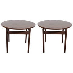 Pair of Jens Risom Round 'Floating' Side Tables in Solid Walnut
