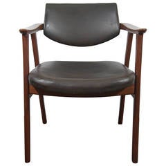Jens Risom Solid Walnut Lounge Armchair with Original Black Leather