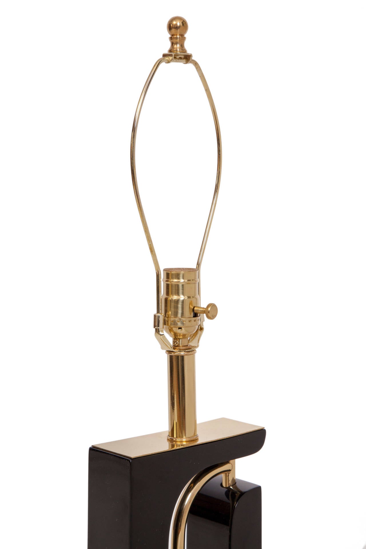 Mid-Century Modern Midcentury Sculptural Table Lamp in Black Resin with Brass Details