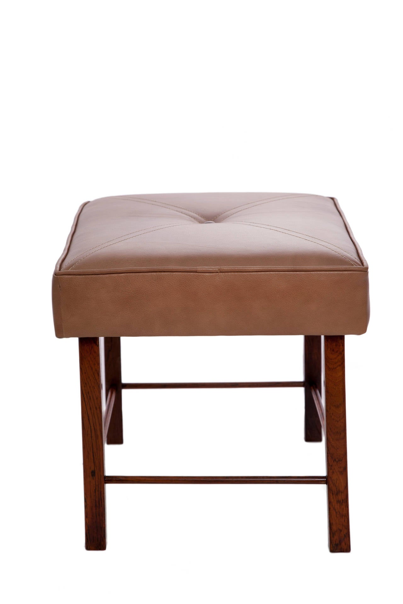 Mid-Century Modern A Midcentury Stool in Jacaranda Wood with Tufted Beige Leather Seat