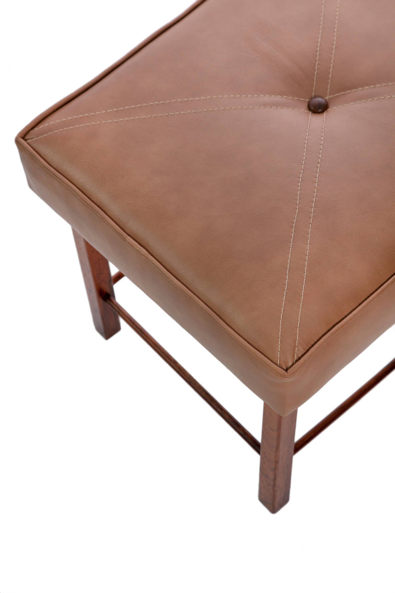 Brazilian A Midcentury Stool in Jacaranda Wood with Tufted Beige Leather Seat