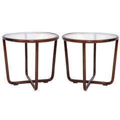 Pair of Joaquim Tenreiro Round Side Tables in Jacaranda Wood with Glass Tops