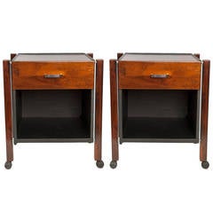 Pair of Jorge Zalszupin Side Tables in Jacaranda and Black Leather for L'Atelier 2