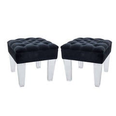 Vintage Pair of Lucite and Black Velvet Stools by DeLoach 11