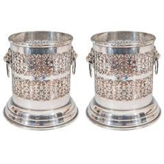 A Vintage Pair of Sheffield Silver Plate Wine Holders with Lion Head Detail