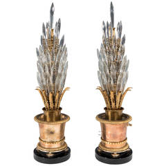 Pair of Mutual Sunset Topiary Form Brass Table Lamps with Austrian Crystals