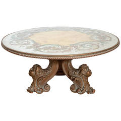 Vintage Grosfeld House Round Églomisé Coffee Table with Ornately Carved Tripod Base