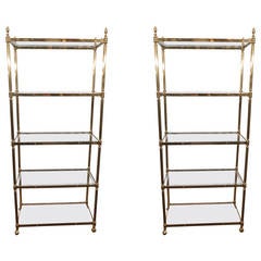 Pair of Mid-Century Labarge Brass Étagères with Beveled Glass Shelves