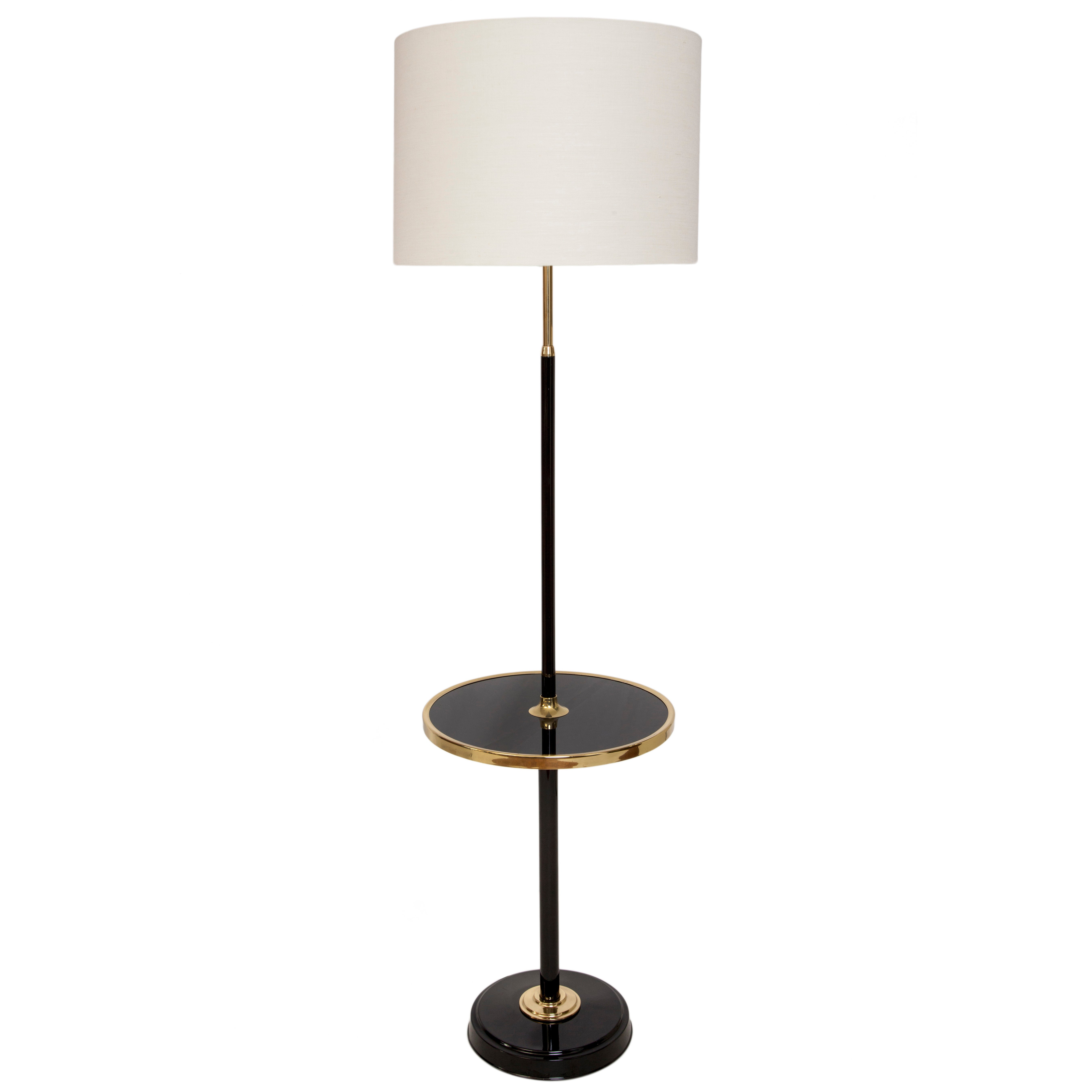 MidCentury ThreeLight Black Lacquer Floor Lamp with Round Table at
