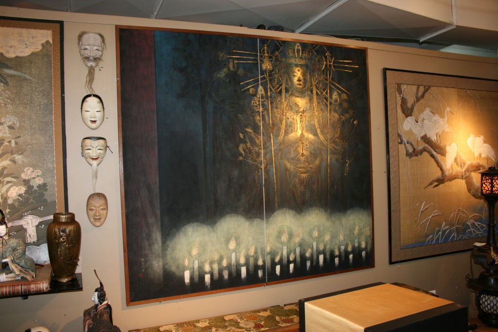 Japanese Two-Panel Painted Screen