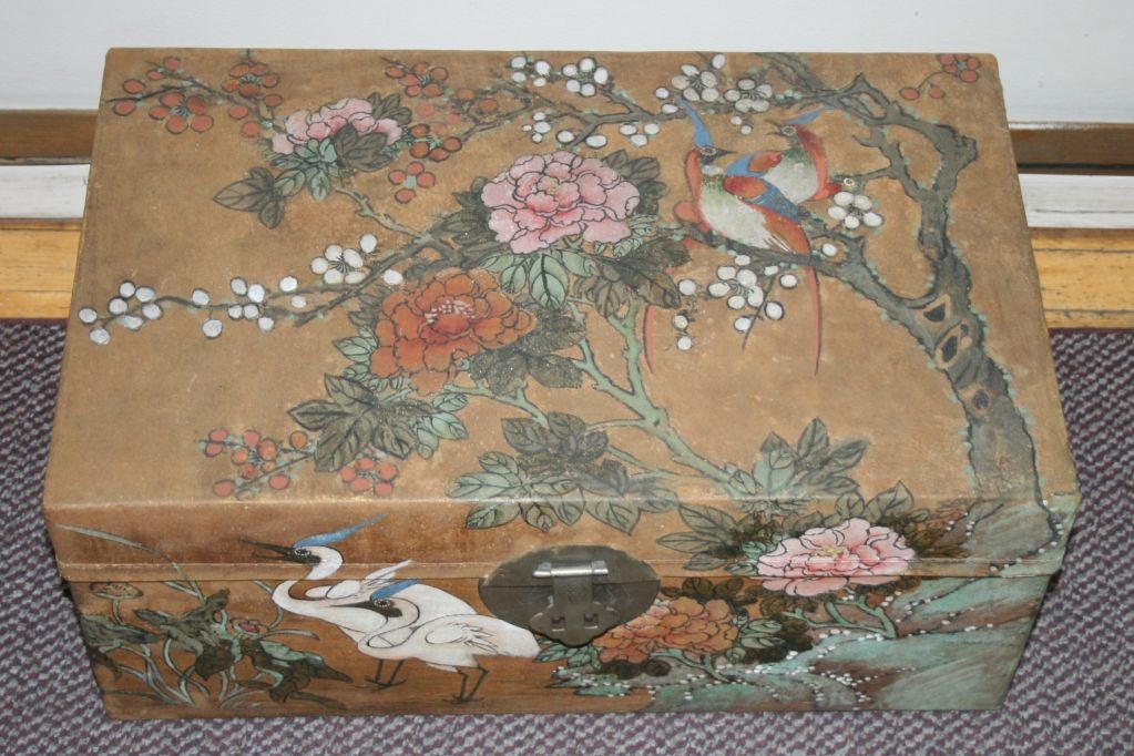 Hand painted Chinese trunks with images of flowers and birds.

10196