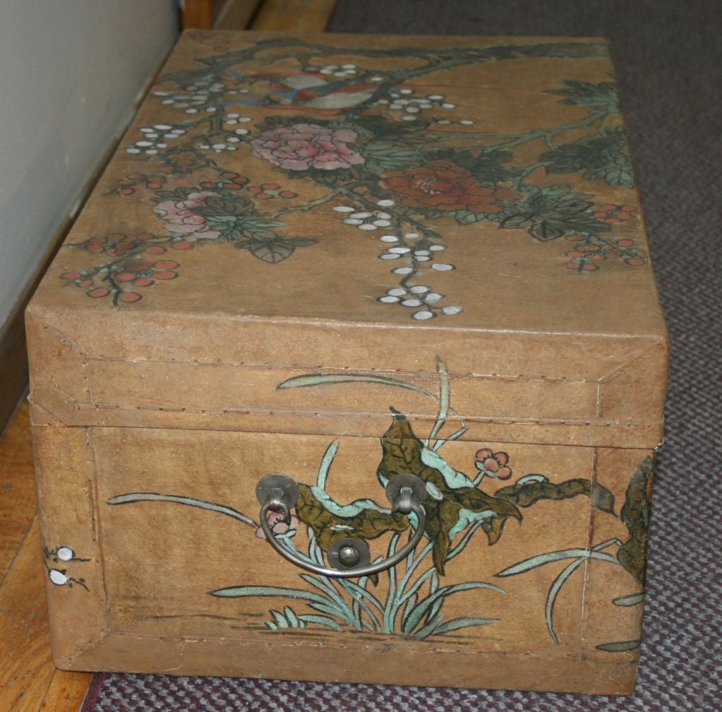 19th Century Pair of Chinese Painted Pigskin Trunks