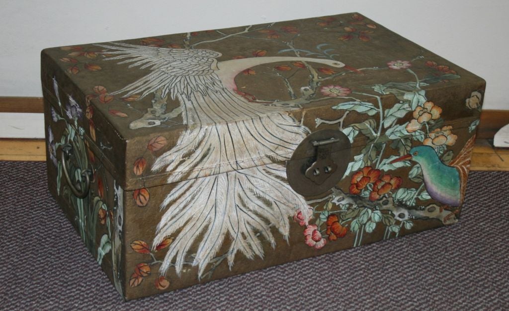 Pair of Chinese Painted Pigskin Trunks 3
