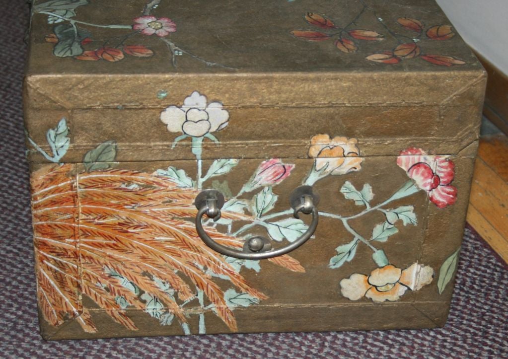 Pair of Chinese Painted Pigskin Trunks 4
