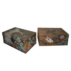 Pair of Chinese Painted Pigskin Trunks 7