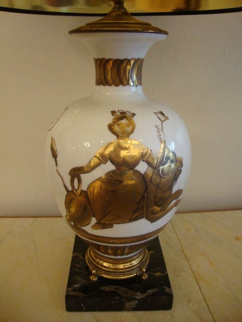 American Pair of White Glass Urn Lamps