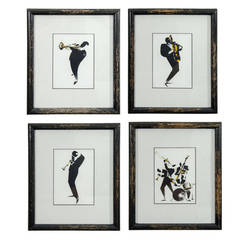 Midcentury Set of Four Framed Jazz Prints Midcentury Set of Four Framed Jazz Prints