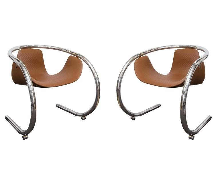 Chrome Pair of Mid Century Modern Chairs by Bryon Botker for Landes