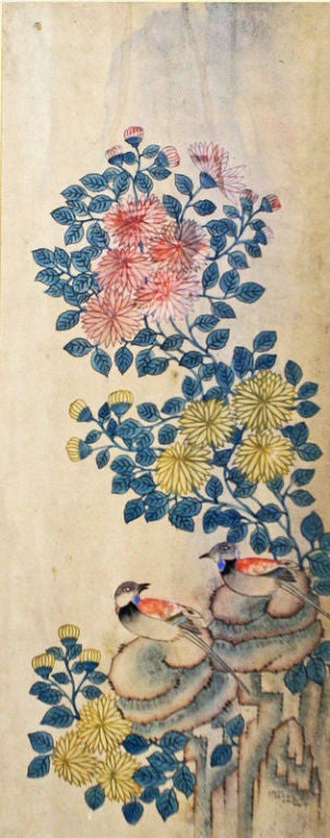 20th Century Set of Six Korean Traditional Bird and Flower Paintings