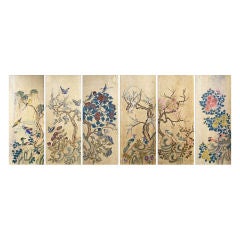 Set of Six Korean Traditional Bird and Flower Paintings