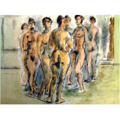 Midcentury Watercolor and Ink Titled, "Seven Nudes" by Joseph Floch Midcentury Watercolor and Ink Titled, "Seven Nudes" by Joseph Floch