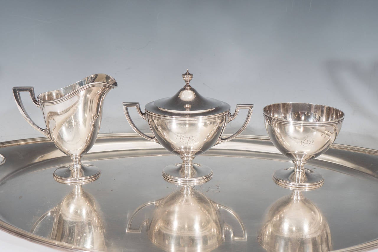 Eight-Piece Tiffany & Co. Makers Sterling Silver Complete Tea Set In Good Condition For Sale In New York, NY