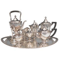 Retro Eight-Piece Tiffany & Co. Makers Sterling Silver Complete Tea Set