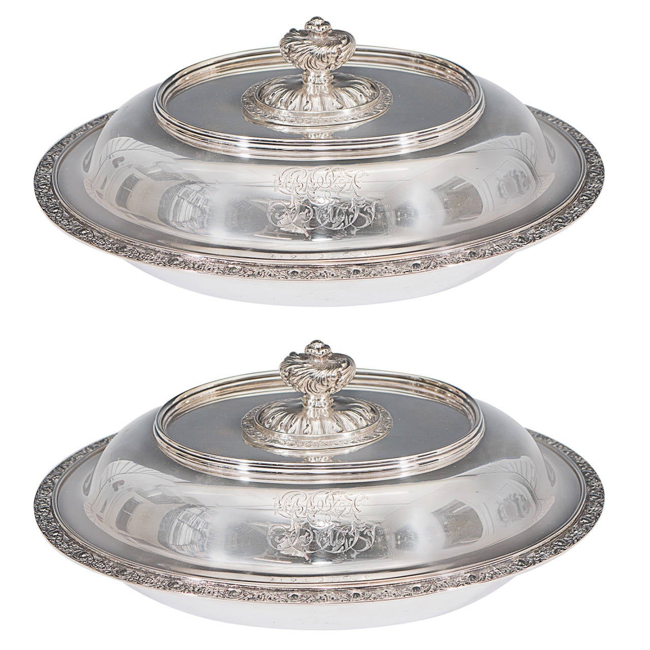 Pair of Tiffany and Co. Makers Sterling Silver Covered Vegetable Dishes
